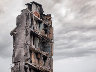 destroyed and burned houses in the city Russia Ukraine war