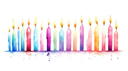 Colorful birthday candles watercolor illustration on white background