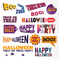 Various Halloween wording colorful calligraphy isolated vector illustration. 