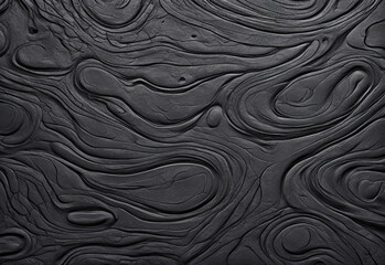 Black cement floor with wavy streaks. Close-up of black tiles made of wavy lines. View from above. Generative AI