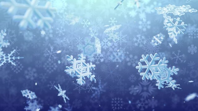 Snow crystals flakes winter freeze ice particle CG background