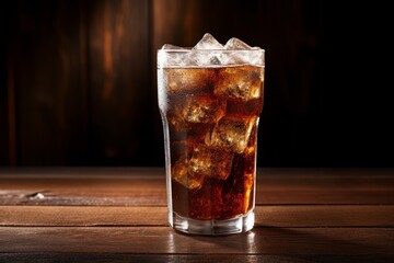 A refreshing glass of root beer with frothy bubbles on top, served on a rustic wooden table with a vintage background