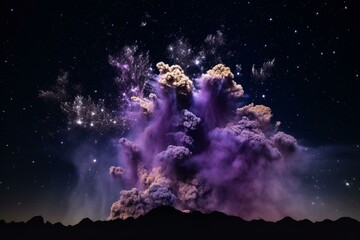Obraz na płótnie Canvas A cluster of smoke and stars against a black and purple backdrop with a sky full of stars in the center. Generative AI