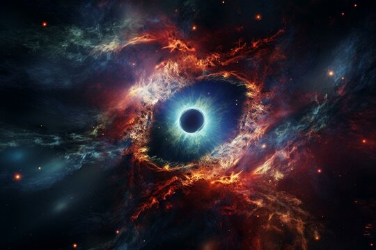 Astounding image of the Helix Nebula, resembling an eye. NASA contributed elements to create this captivating artwork. Generative AI