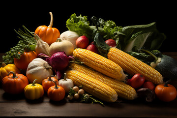 Variety of fresh fruits, vegetables, and nuts, symbolizing abundance and the harvest season of Thanksgiving