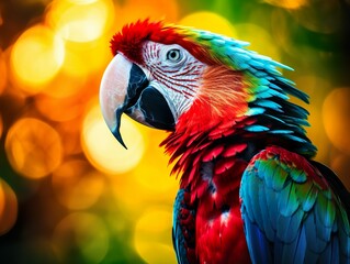 Obraz premium Scarlet macaw portrait in a colorful background