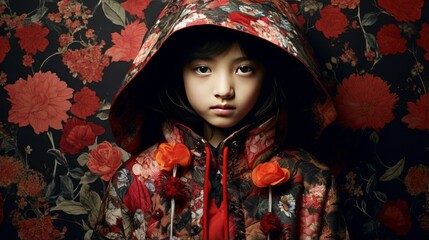 Portrait of a Asian young girl with hoodie, Fashion photography.