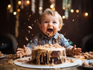 Cute baby celebrating birthday 