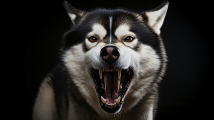 Ferocious Siberian Husky Dog barking - obrazy, fototapety, plakaty