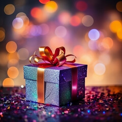 Christmas gift boxes with holiday, defocused  background