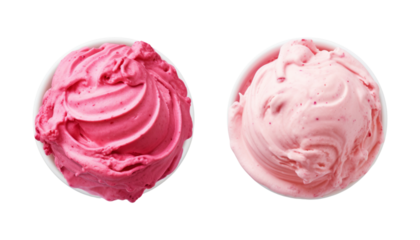 two pink ice cream isolated on transparent background cutout