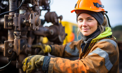 Obraz premium portrait of Derrick Operator, Oil and Gas, who Rig derrick equipment and operate pumps to circulate mud through drill hole