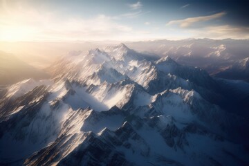 Fototapeta na wymiar A captivating birds-eye view of a mountain range covered in snow