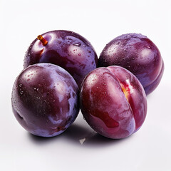 Fresh Plums on a white background, Generative AI