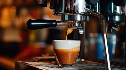 Foto op Plexiglas Espresso pouring from coffee machine to cup close up © leszekglasner