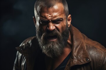 Obraz premium Man expressing determination against a gritty brown background - Studio Shot - Resolute spirit - AI Generated