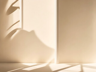 Minimalistic abstract gentle light and complex shadows from windows for product presentation on minimal abstract soft light beige background and plants on walls that add to the beauty.