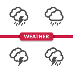 Weather Icons - Clouds, Cloud, Raining, Storm, Lightning Bolt Vector Icon