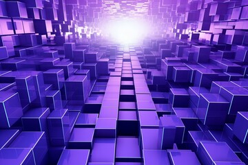 Abstract technological backdrop with precisely organized diverse blocks. Dominated by purple and white hues, rendered in 3D. Generative AI