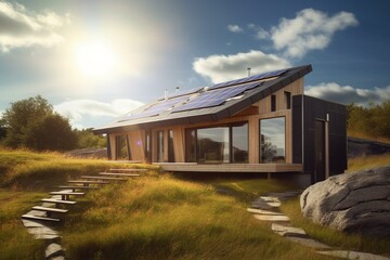 Fototapeta na wymiar Renewable-powered house. Generative AI