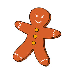 Groovy 70s Christmas sticker. Cartoon character in trendy retro style, comic mascot. Cute gingerbread man