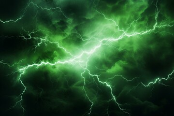 Abstract green lightning electrifies fantasy background. Generative AI - obrazy, fototapety, plakaty