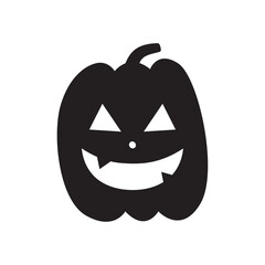Big black silhouette pumpkin with scary face for halloween, icon, posters, greeting cards, wallpapers, packaging, webs, apps, children