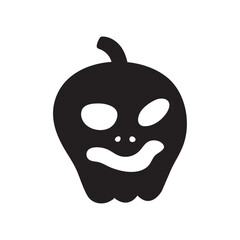 Big black silhouette pumpkin with scary face for halloween, icon, posters, greeting cards, wallpapers, packaging, webs, apps, children