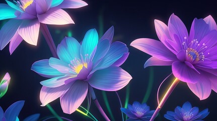Futuristic Neon Glow Flowers Wallpaper: Vibrant Blossom Background. 