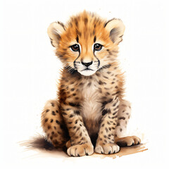 Watercolor baby Cheetah isolated on white background
