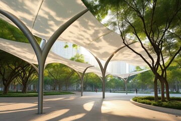 Canopy shadescape in urban park. Generative AI