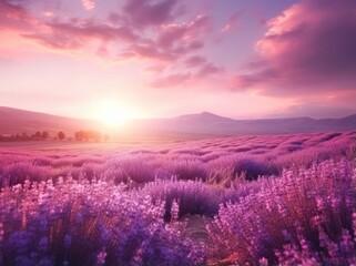 lavender field at sunset and landscape