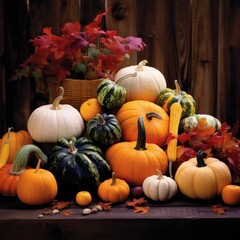 Colorful leaves and pumpkins evoke the essence of autumn