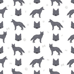Blue Bay Shepherd seamless pattern. Blue Shepherd wolf dog mix. Different coat colors set