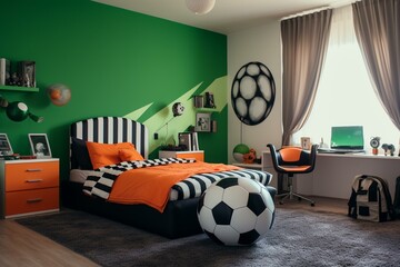 room decorated with soccer theme. Generative AI