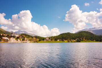 Fototapeta na wymiar Saint Moritz lake in Switzerland in summer