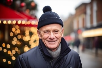 Portrait of a senior man at Christmas market in Gdansk, Poland