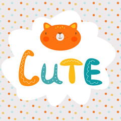 Fototapeta premium vector card with little cat and text cute