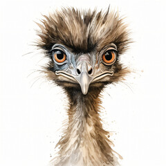 Watercolor Emu isolated on white background
