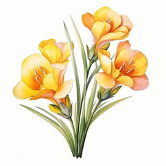 Watercolor Freesia isolated on white background
