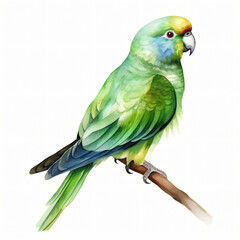 Watercolor Green rosella isolated on white background
