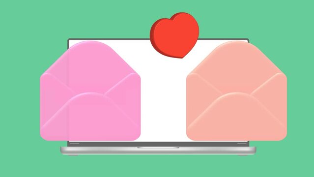 A laptop, two hands and a heart. An email.
Illustration for romantic design. Animation. A place to copy.