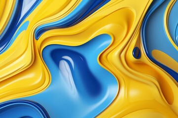 3D style abstract background with blue and yellow liquid drops. Generative AI