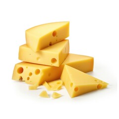 Yellow pieces of cheese isolated on a white background