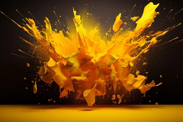 Gordijnen Yellow and orange paint color explosion splash drops backgrounds © castecodesign