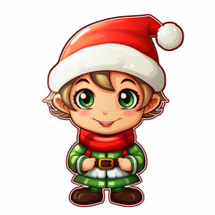 A Christmas elf in a traditional Christmas outfit on a white background. Christmas design. New Year's design. - 658223192