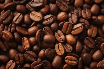 Obraz premium Roasted Coffee beans background, texture and copy spase, top view.