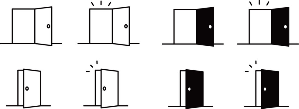 シンプルな線画とシルエットのドアのセット