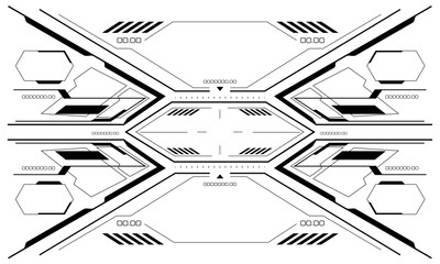 HUD sci-fi interface screen view black geometric on white design virtual reality futuristic technology creative display vector