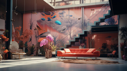 surrealism room interior design cosycore dada, generative thick ink ai